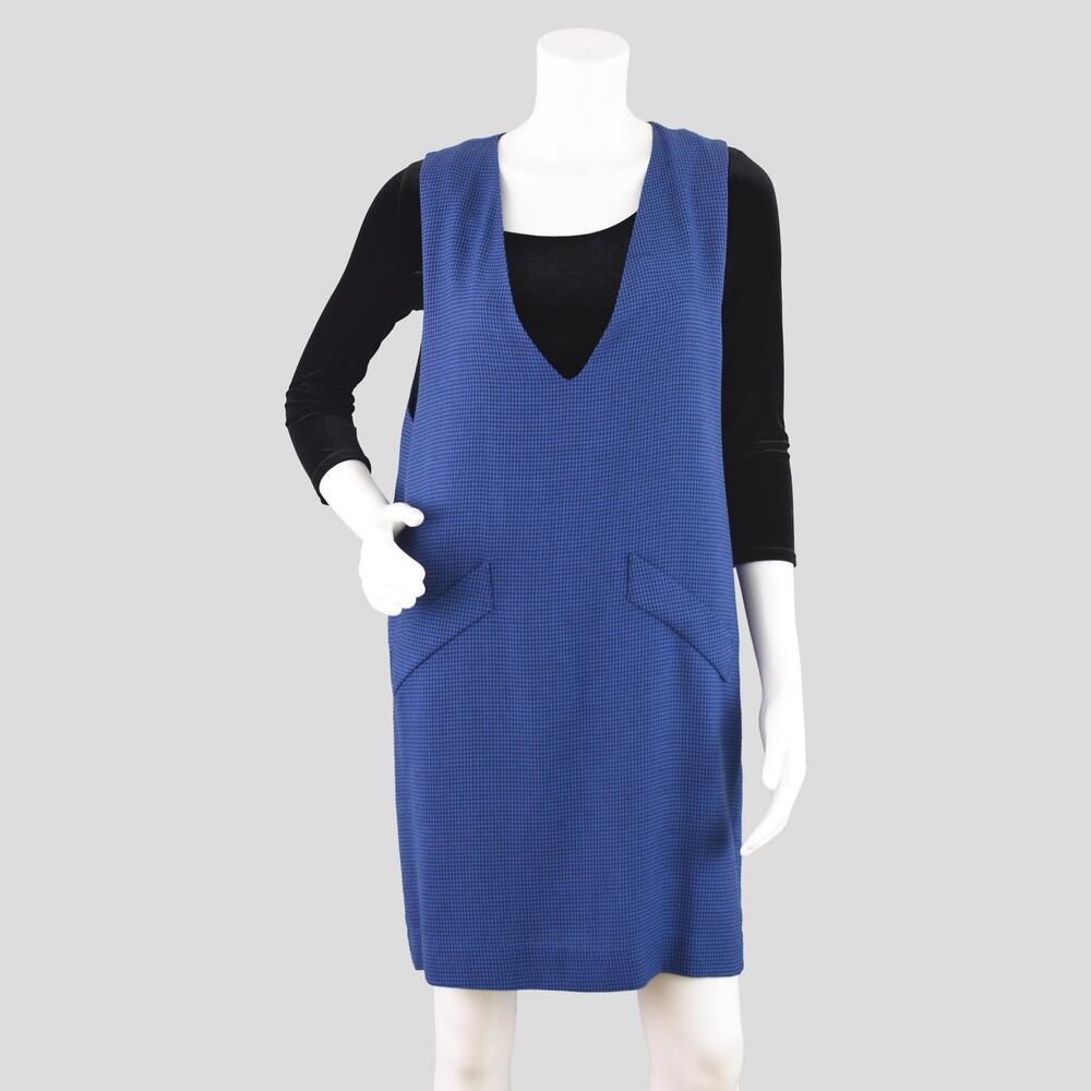 Vintage Pinafore Dress, Black & Blue Houndstooth Plaid Jumper, Women's Petite 8
